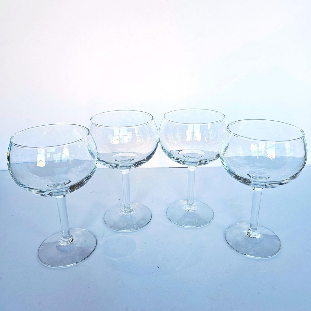 Vintage Clear Glass Balloon Wine Goblets Set‎ of 4 Large Bowl Stemware Barware
